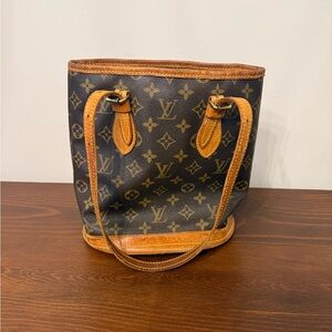 Louis Vuitton Monogram Canvas Petite Bucket Tote in Brown and Tan